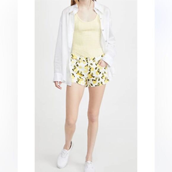 L’AGENCE AUDREY MID RISE SHORT IVORY/YELLOW LEMONS - Picture 1 of 13